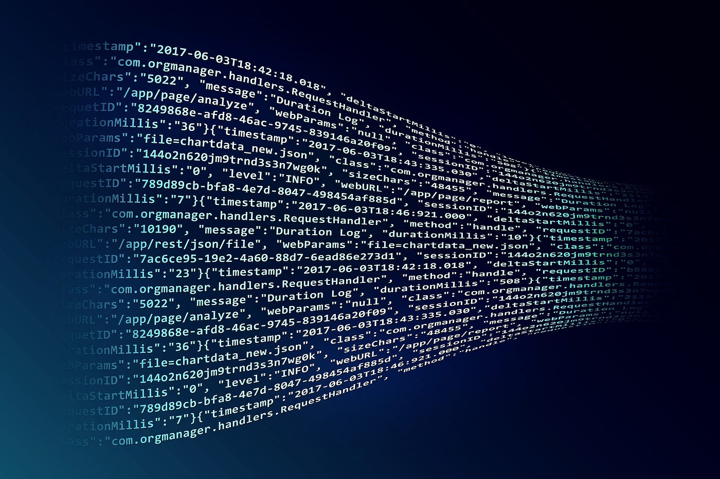 An image of pale code stretching across a black background
