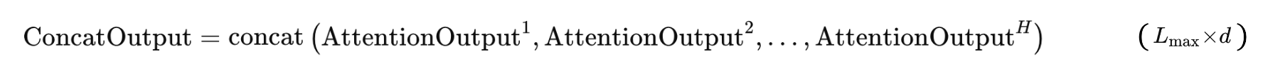 The equation for concatenating the attention outputs for each head into a single matrix. Image by author.