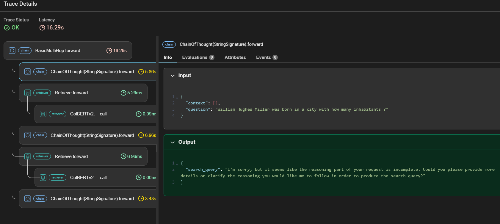 The LM cant come up with the search_query during the 1st hop