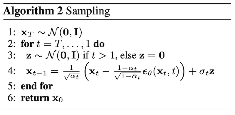Sampling algorithm for DDPM Sampling algorithm for DDPM